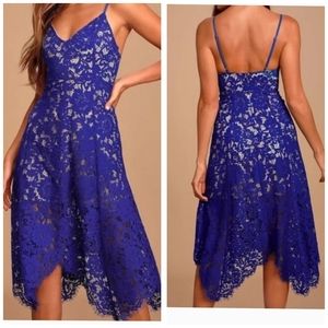 Lulus One Wish Lace Midi Dress in Royal Blue XL (14-16)